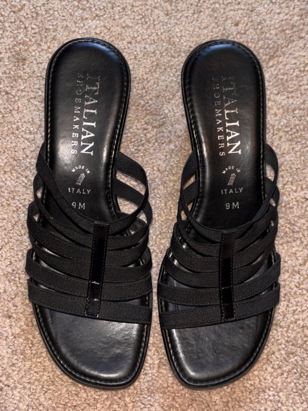 Italian Shoemakers Black Stretch Strappy Wedge Sandals 9M